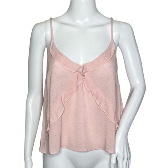 Lush Spaghetti Strap Ruffle Pink Tank Top - Picture 1 of 8